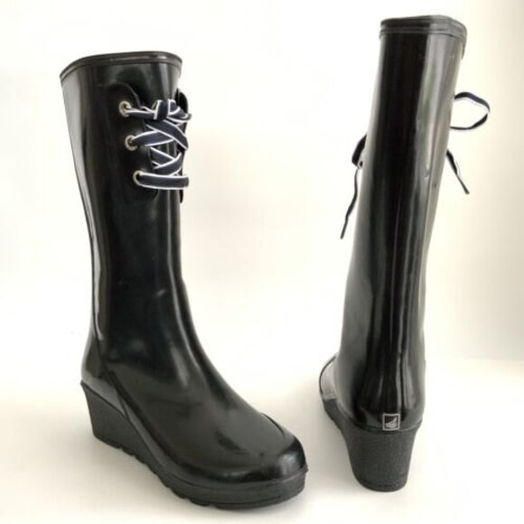 New Sperry Top-sider Rain Boots Waterproof Tall Wedge Rubber Outdoor 10 - Picture 3 of 12